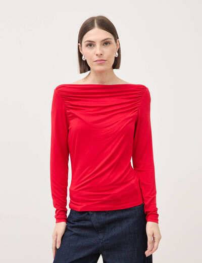 T-shirt ajust&eacute; manches longues bardot rouge femme