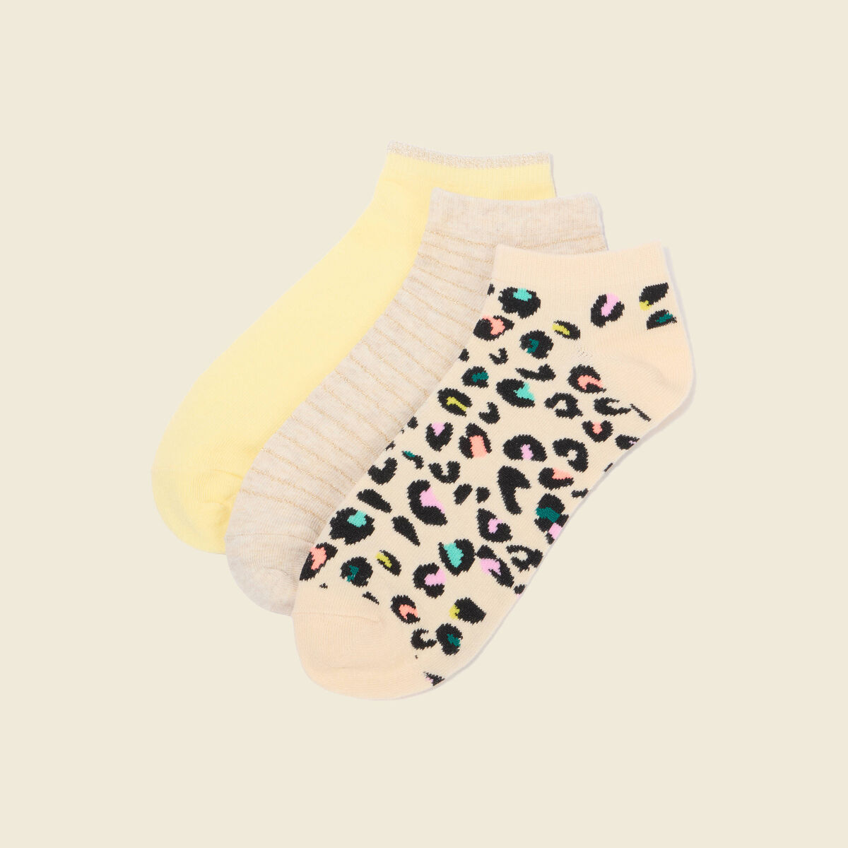 Lot de 3 paires chaussettes basses creme femme