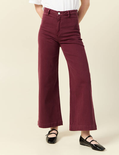 Pantalon large taille haute en jeans bordeaux femme