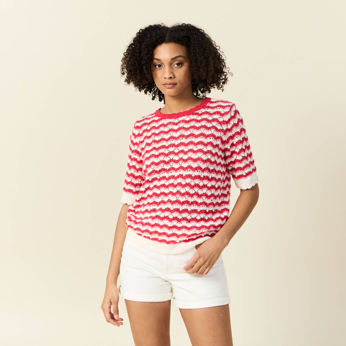 Pull manches courtes rouge femme