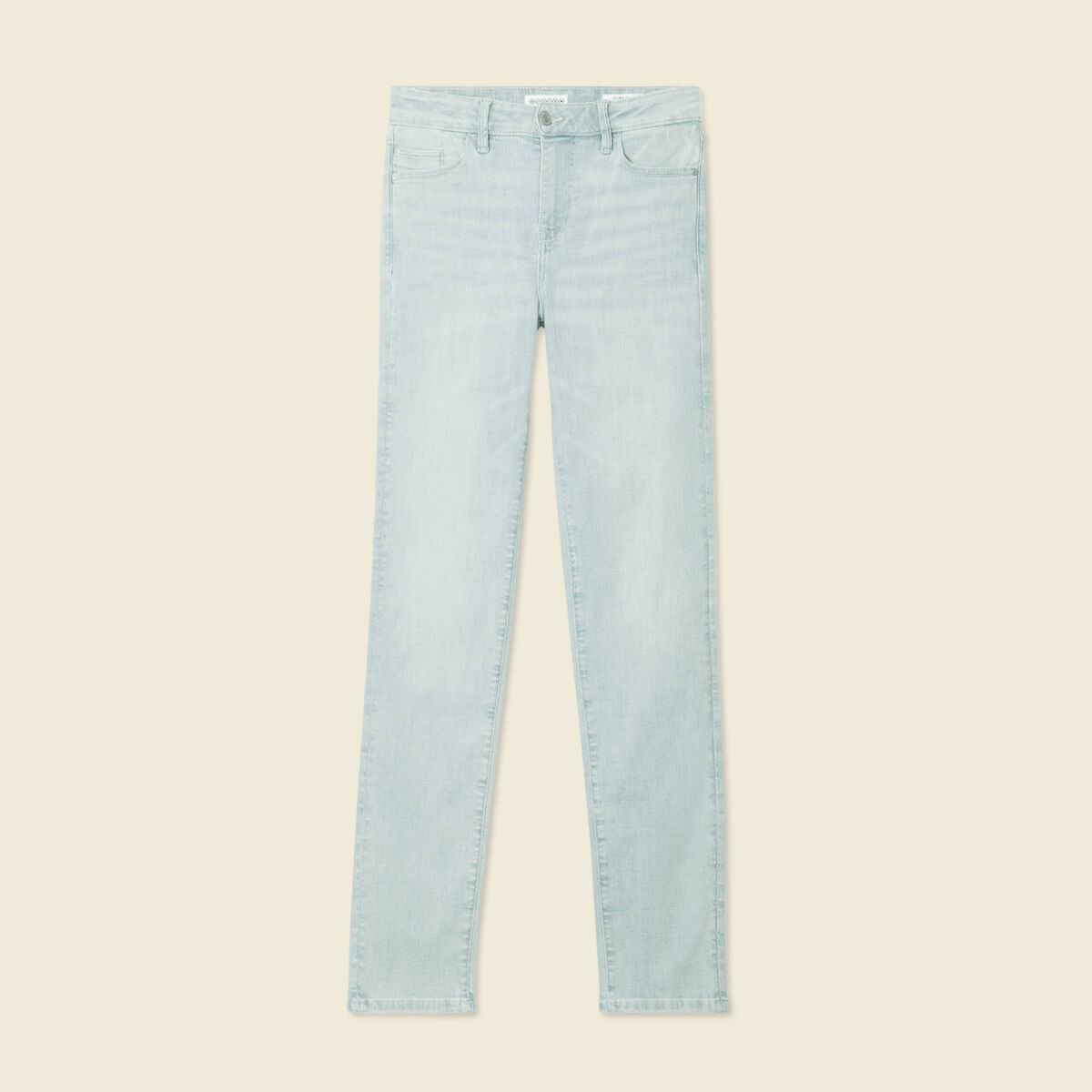 Jeans slim taille haute denim bleach femme