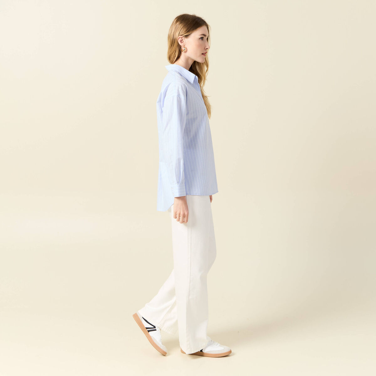 Chemise manches longues bleu pastel femme