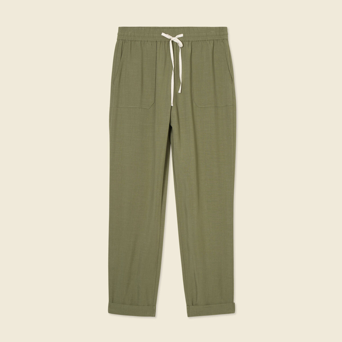 Pantalon droit à coulisse vert kaki femme