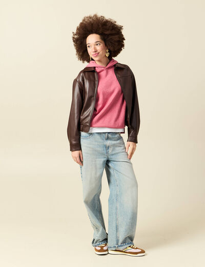 Sweat &agrave; capuche manches longues brillant mauve femme