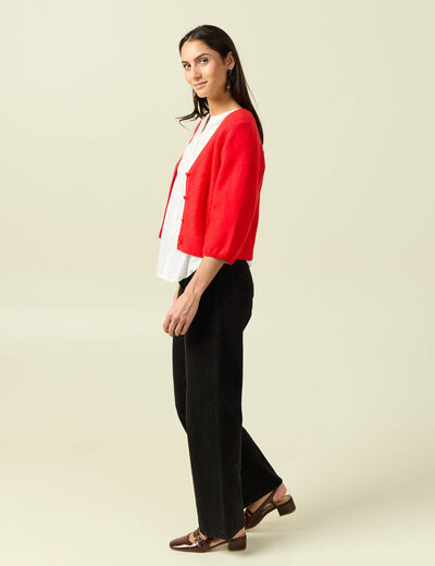 Gilet manches 3/4 rouge fonc&eacute; femme