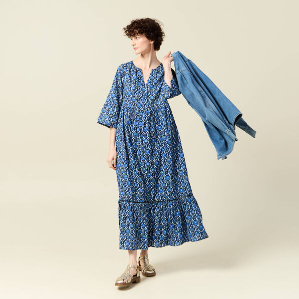 Robe longue droite bleu femme