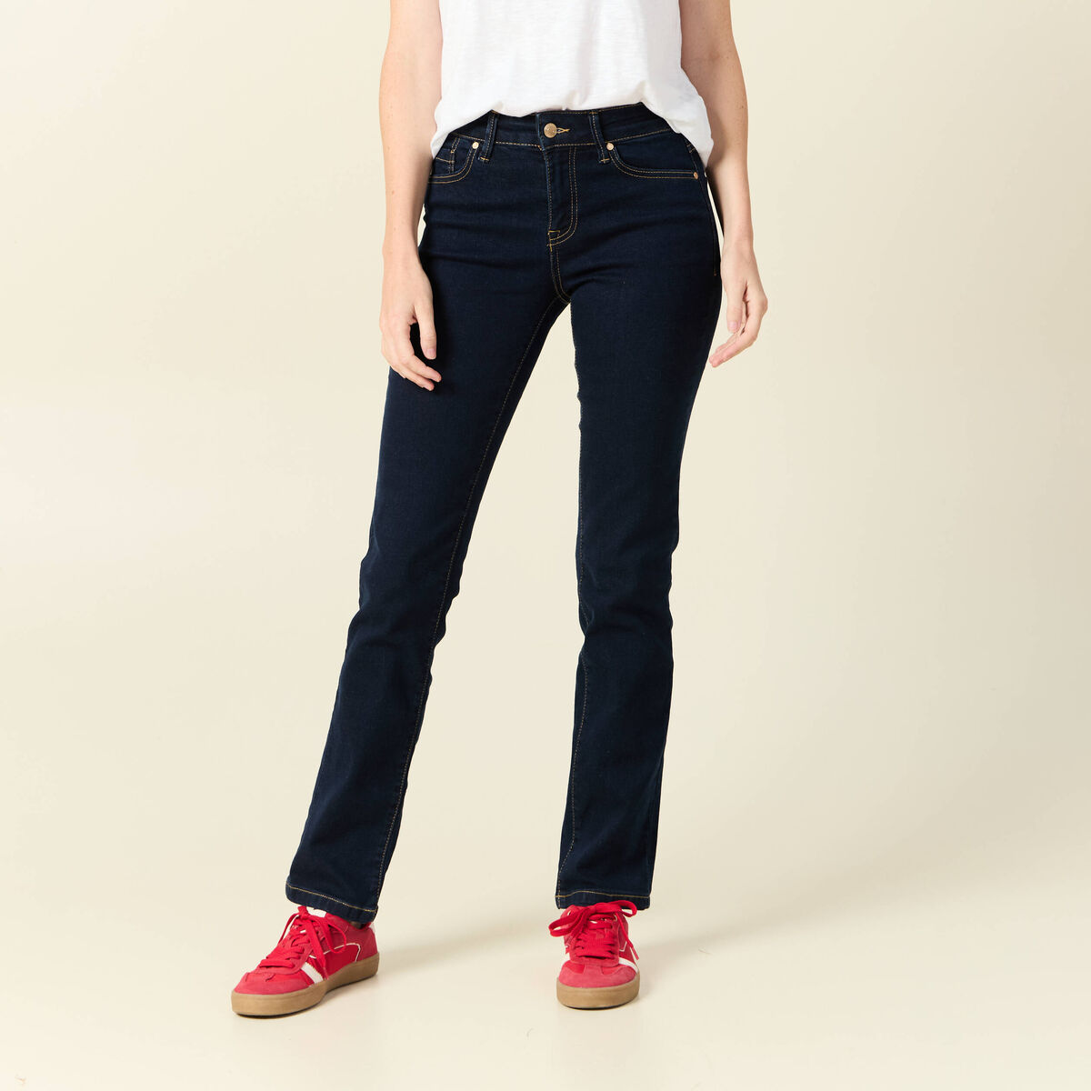 Jeans regular 5 poches denim brut rinse femme