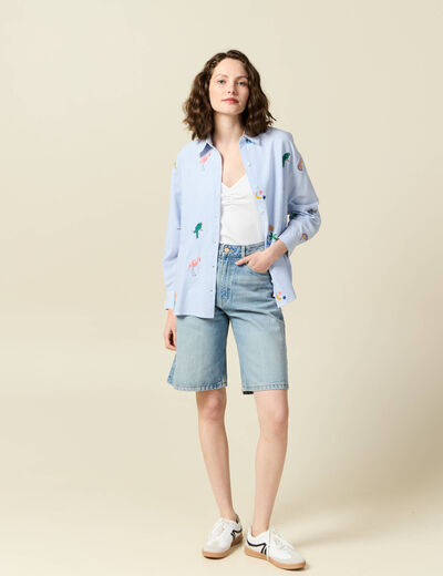Chemise manches longues bleu femme