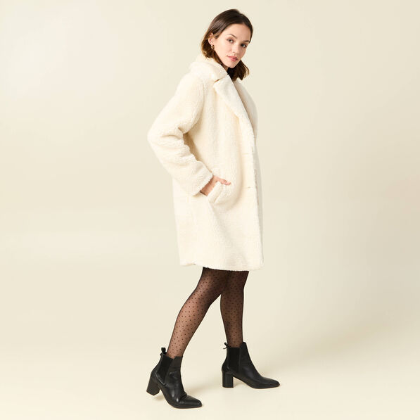 Manteau long laine mouton creme femme