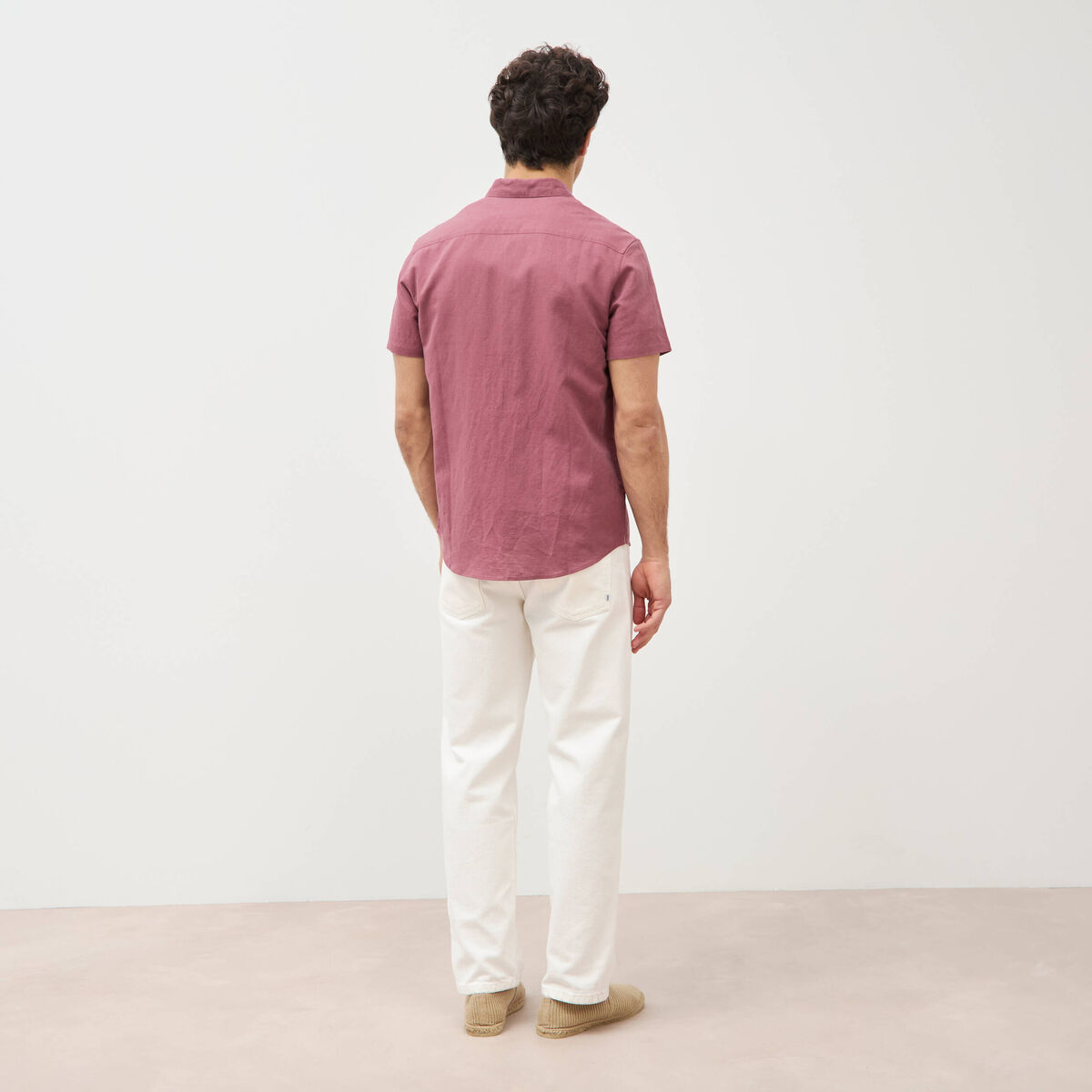 Chemise manches courtes vieux rose homme
