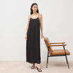Robe bretelle satin&eacute;e col rond noir femme