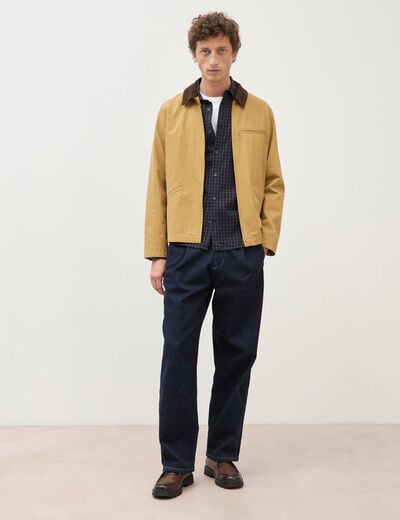 Chemise manches longues en coton bleu marine homme