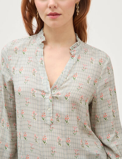 Blouse manches longues bleu gris femme