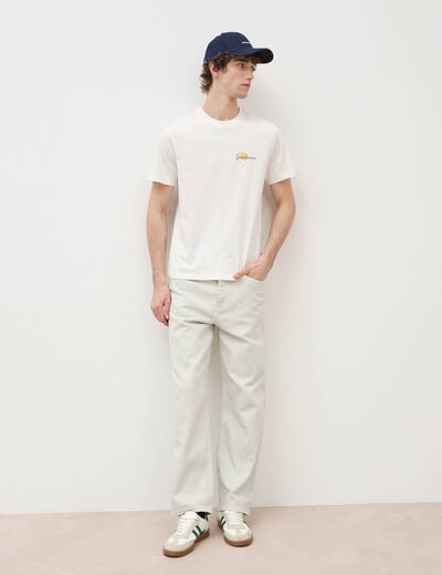 T-shirt droit en coton col rond ecru homme
