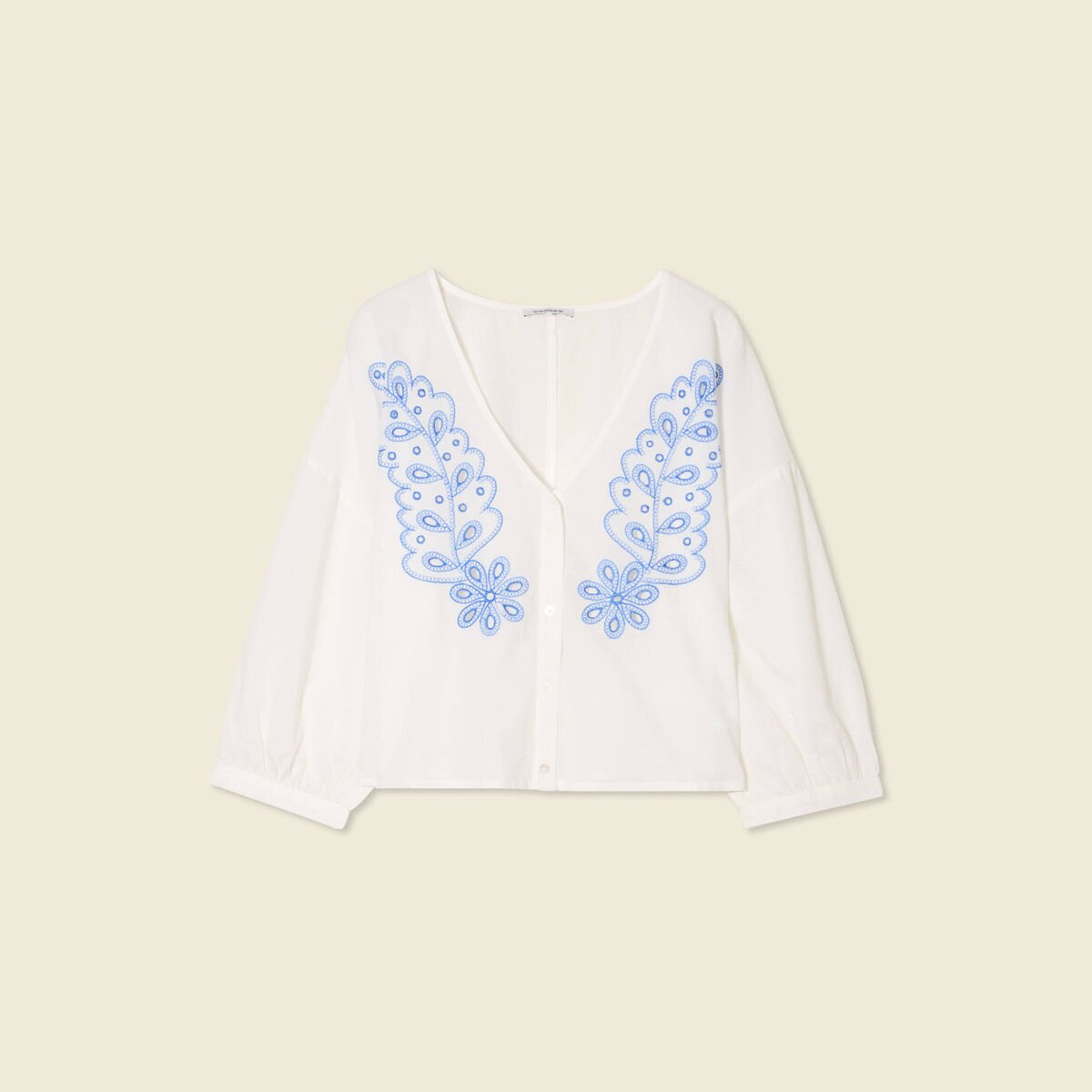 Blouse manches 3/4 brodée ecru femme