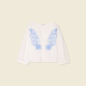 blouse manches 34 brodee ecru femme Blouse manches 3/4 brodée ecru femme