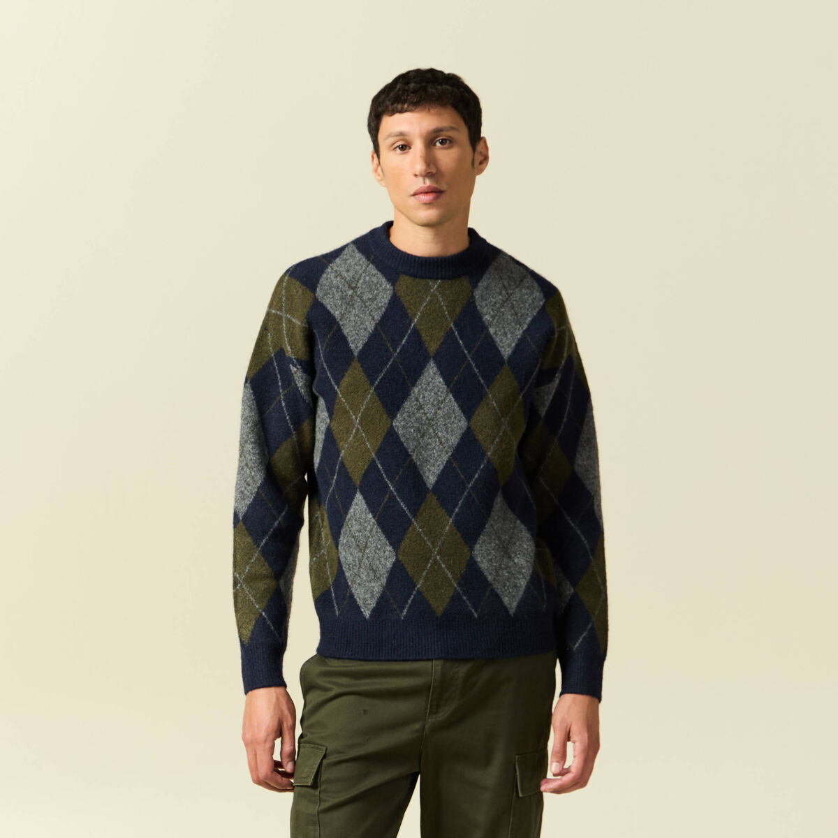 Pull col rond manches longues bleu marine homme