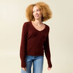 Pull col V manches longues orange fonc&eacute; femme