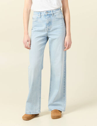Jeans large taille haute denim bleach femme