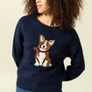 Pull col rond manches longues bleu marine femme