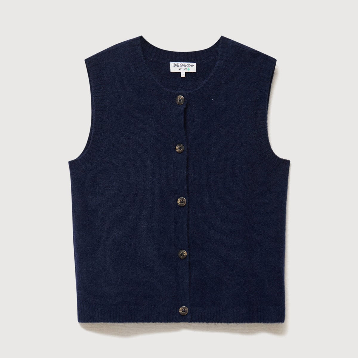 Pull droit court sans manches col rond bleu marine femme