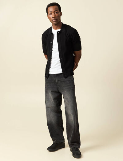 Chemise manches courtes col polo noir homme