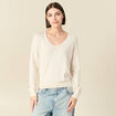 Pull col v manches longues en coton creme femme