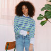 T-shirt ray&eacute; col rond manches longues vert menthe femme
