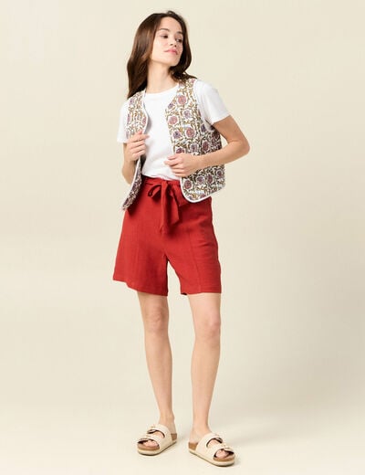 Short large taille haute rouge foncé femme