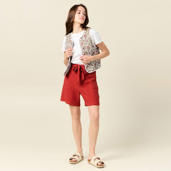 short large taille haute rouge fonce femme Short large taille haute rouge foncé femme