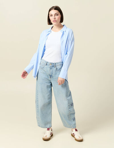 Jeans slouchy brodé 7/8ème denim bleach femme