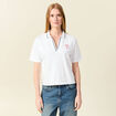 T-shirt polo droit court en coton blanc femme