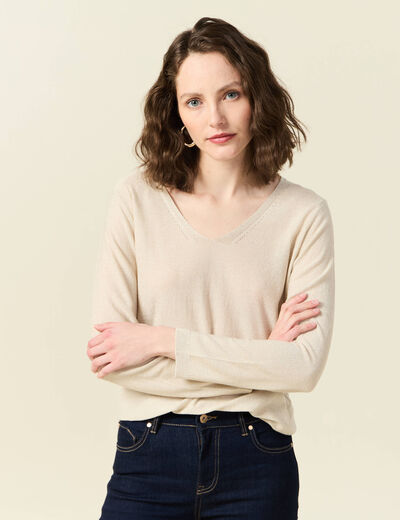 Pull manches longues ecru femme