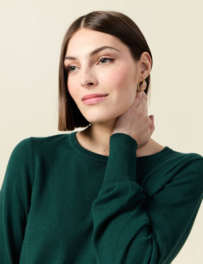 Pull manches longues vert fonc&eacute; femme