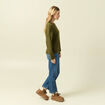 Pull col rond manches longues vert kaki femme