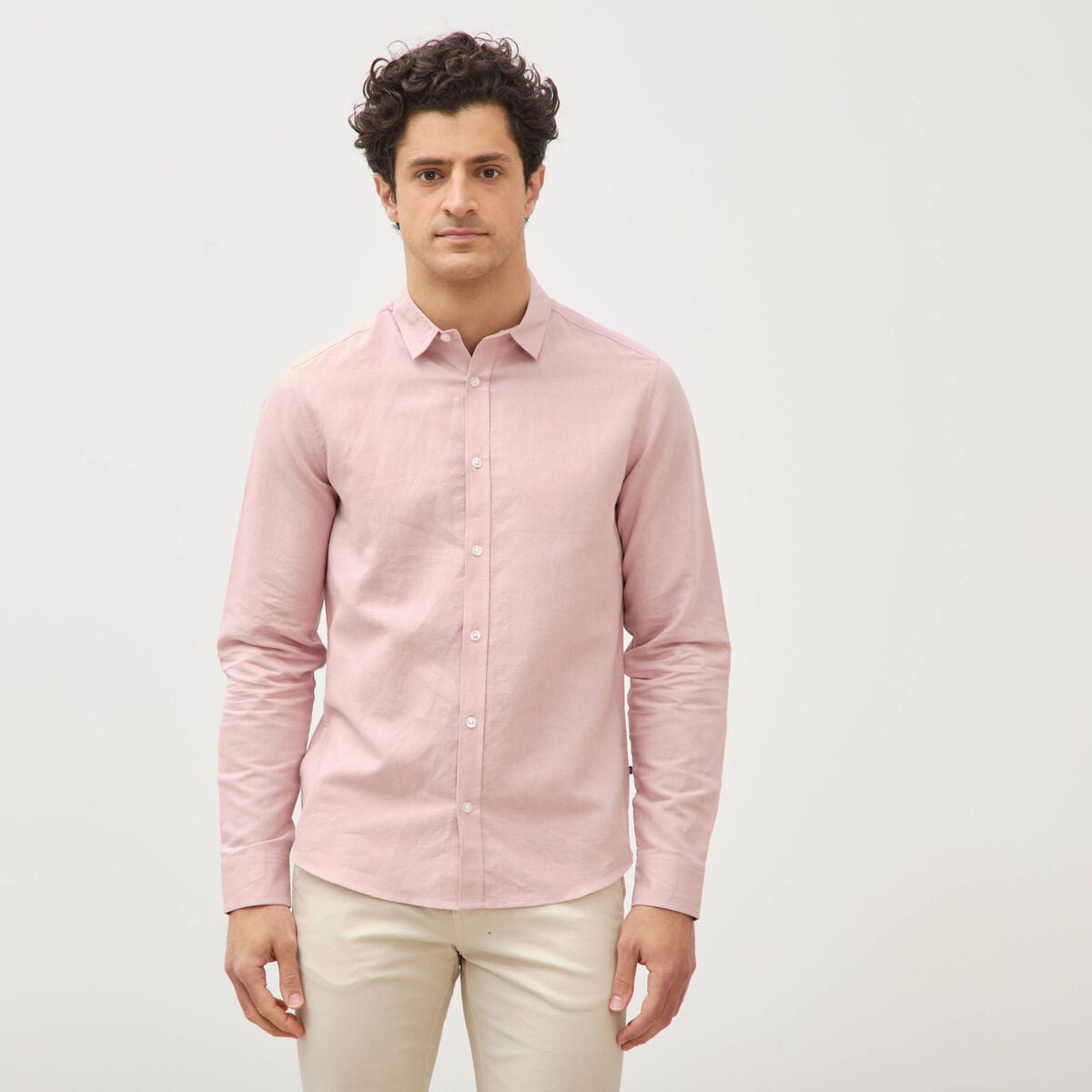 Chemise manches longues rose pastel homme