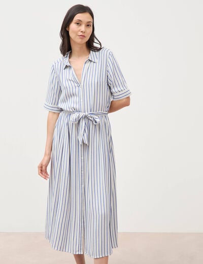 Robe manches courtes col am&eacute;ricain ecru femme