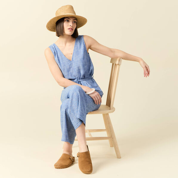 Combinaison pantalon ceinturée bleu femme