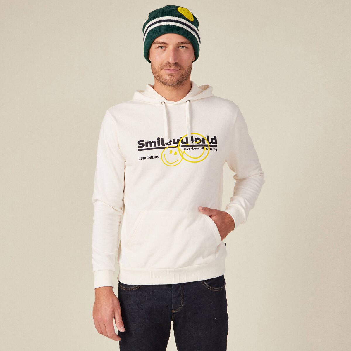 Sweat à capuche SmileyWorld ecru homme