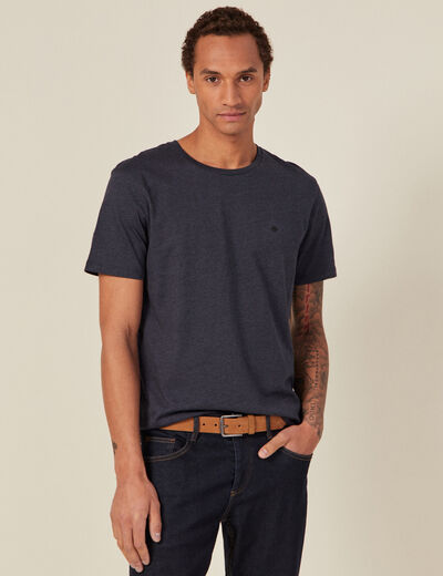 T-shirt cintr&eacute; col rond manches courtes bleu fonc&eacute; homme