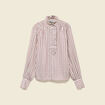 Chemise manches longues col montant marron cognac femme