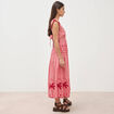 Robe col v manches volantes en coton rouge femme