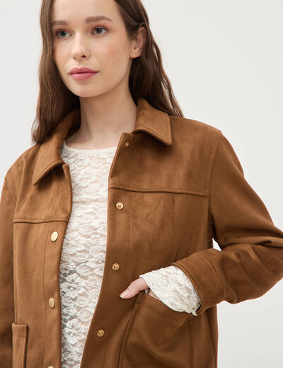 Blouson manches longues col classique marron femme