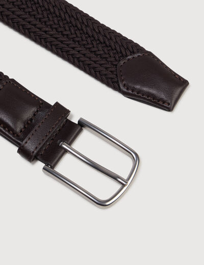 Ceinture fine tress&eacute;e taupe homme