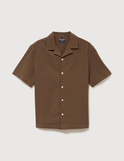 Chemise manches courtes col tailleur taupe homme