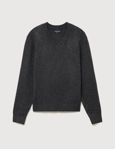 Pull col v manches longues gris fonc&eacute; homme