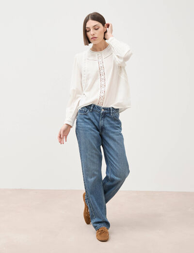 Jeans straight taille standard bleu gris femme