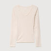 T-shirt cintr&eacute; col v manches longues beige femme