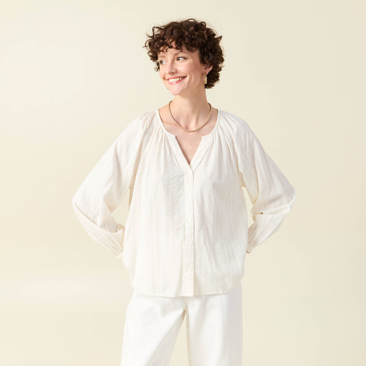 Blouse manches longues ecru femme