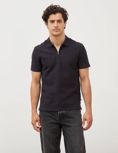 Polo en coton avec zip manches courtes noir homme